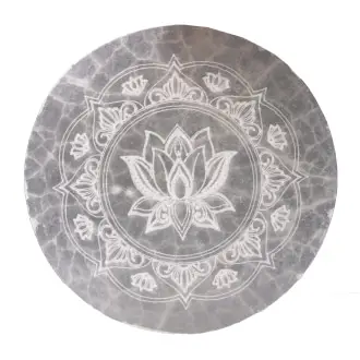 Selenit rensningsplade med lotus mandala