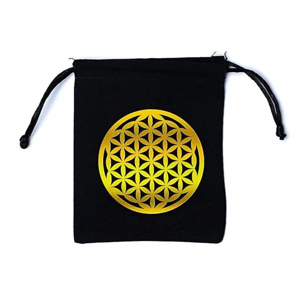 Stofpose med motiv af livets blomst, sort