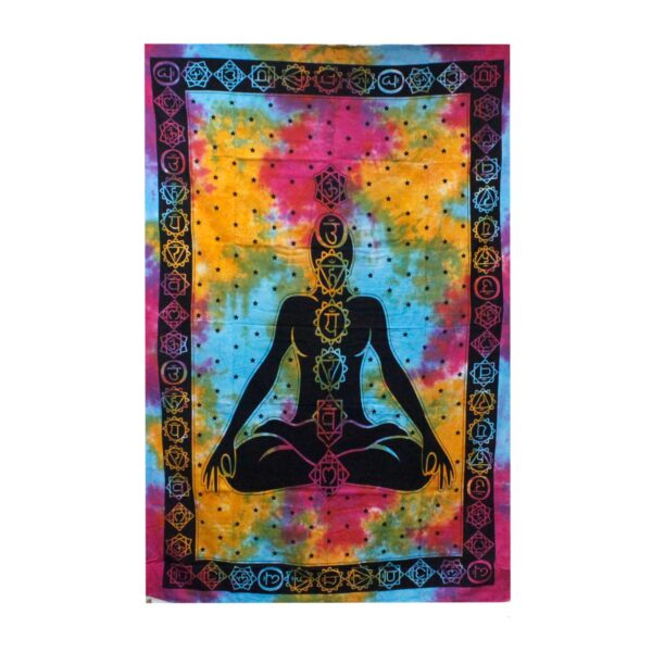 Chakra Buddha Dobbelt sengetæppe i bomuld + vægophæng - 230cm x 200cm