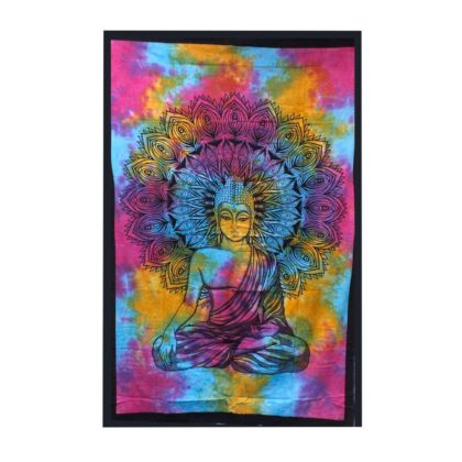 Fredelig Buddha dobbelt sengetæppe i bomuld + vægophæng 230 cm x 200 cm