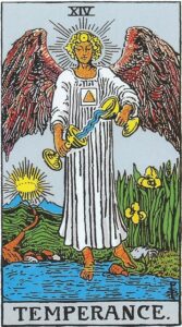 Mådehold tarotkort (XIV) – symbol på balance, healing og bevidst livsstil