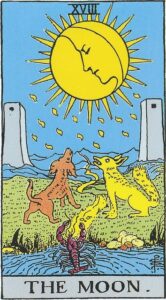 Månen tarotkort (XVIII) – symbol på intuition, drømme og det ubevidste