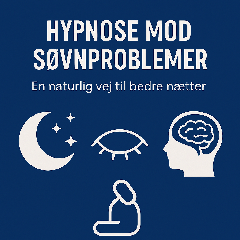Digitalt blogbanner med rolig stemning og symbolik for hypnose mod søvnproblemer – en naturlig vej til bedre søvn