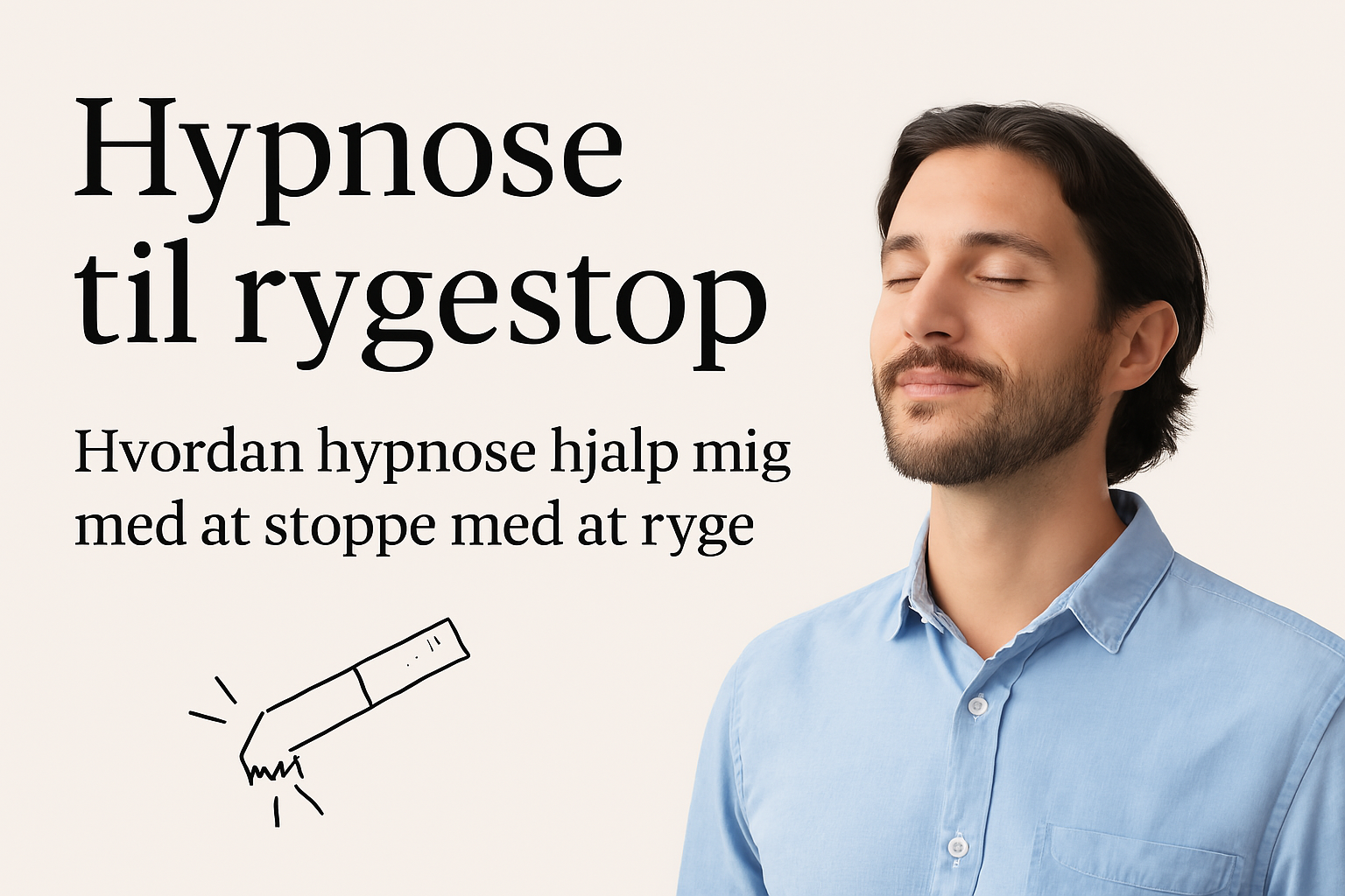 Digitalt designet blogbillede med tekst og visuelle symboler for hypnose til rygestop – et liv uden cigaretter