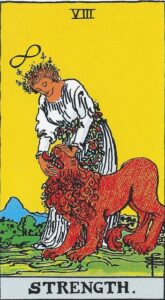 Styrke tarotkort (VIII) – symbol på viljestyrke, medfølelse og balance